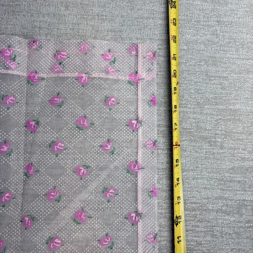 3 Vintage 70s Ruffle Mesh Curtain Valance Panels Pink Rose Floral Point Desprit